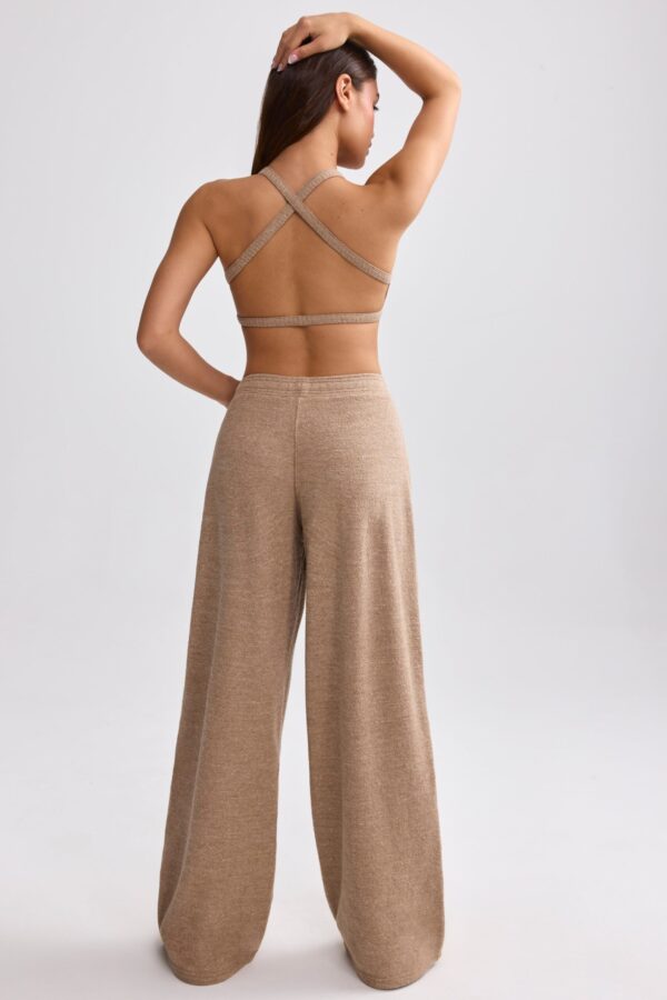 Petite Terry Towelling Wide-Leg Joggers in Mocha Brown - Image 2