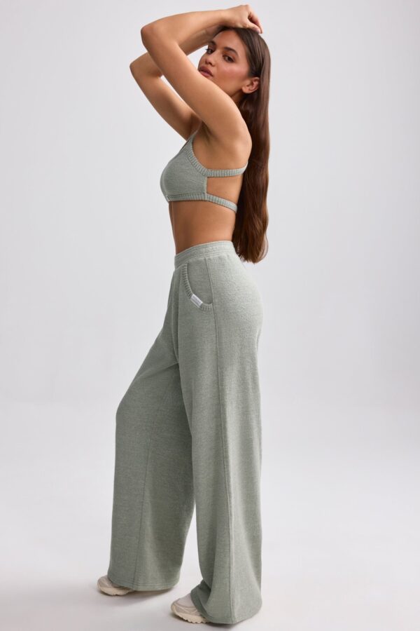 Petite Terry Towelling Wide-Leg Joggers in Sage Grey - Image 3