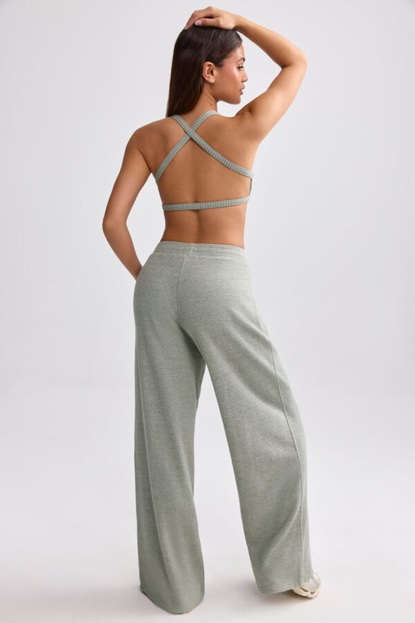 Petite Terry Towelling Wide-Leg Joggers in Sage Grey - Image 2