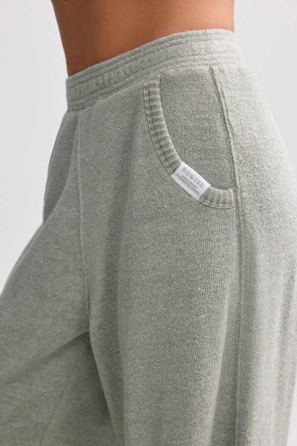 Petite Terry Towelling Wide-Leg Joggers in Sage Grey - Image 4