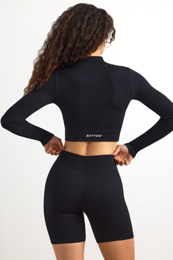 FlexiRib Zip-Up Cropped Jacket in Black - Image 2