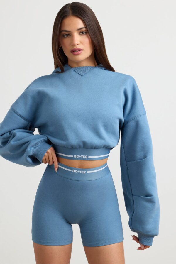 High-Waist Mini Shorts in Steel Blue - Image 6