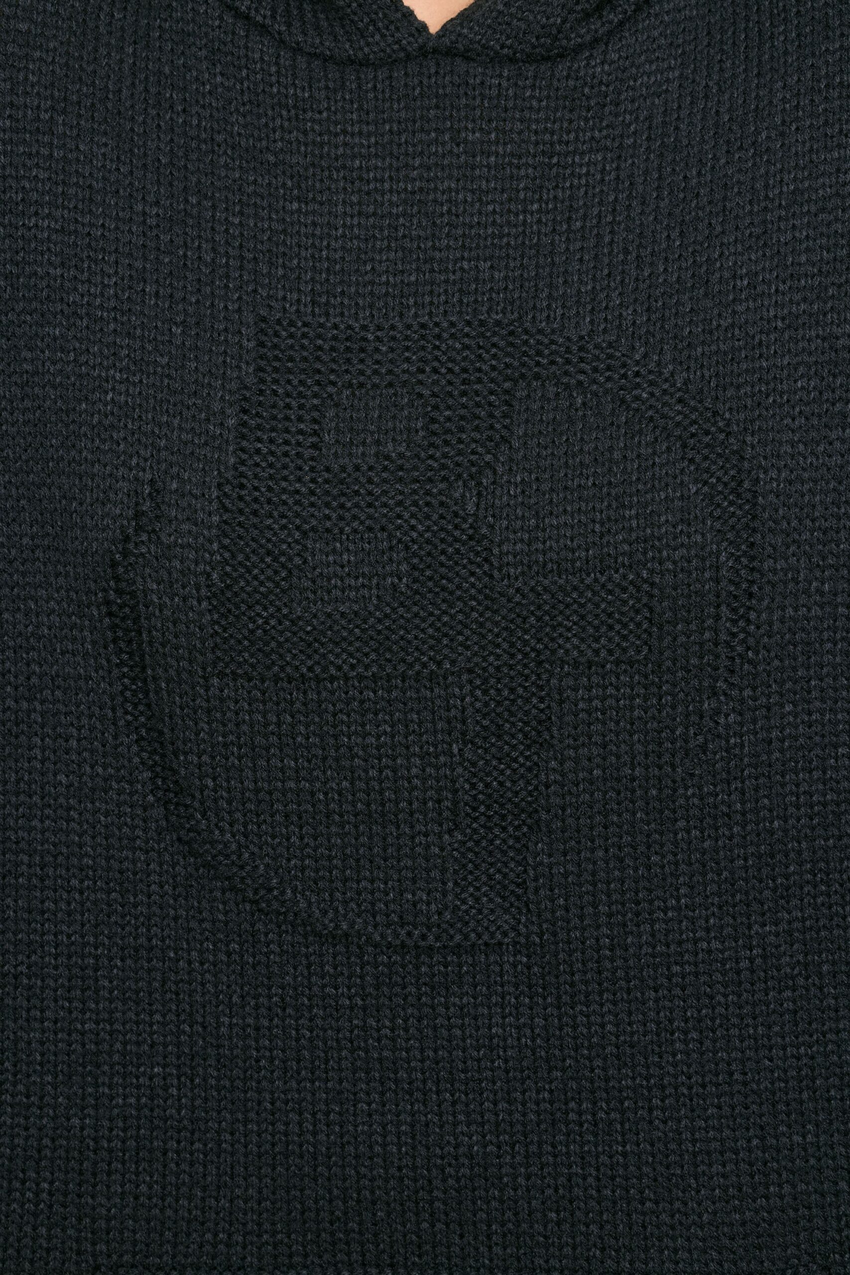 Oversized Chunky Knit Hoodie in Black - Image 4