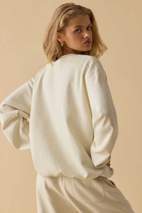 Oversized Crew Neck Sweatshirt in Bone - Image 2