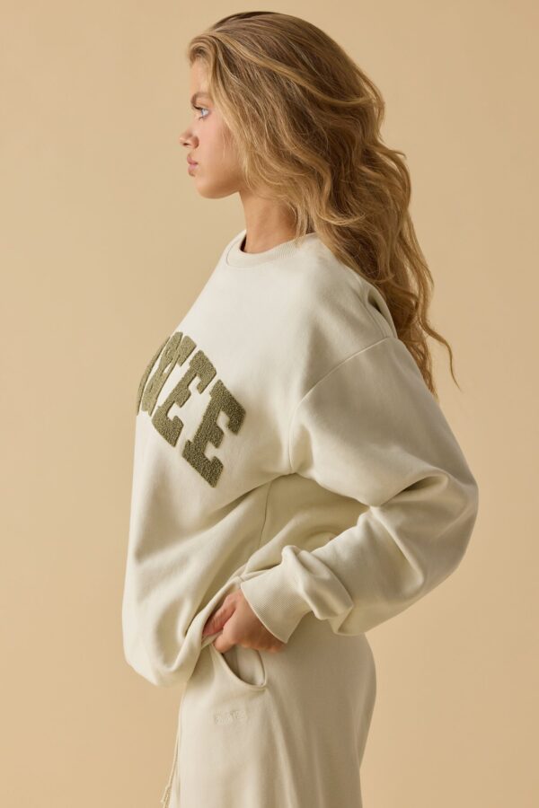 Oversized Crew Neck Sweatshirt in Bone - Image 3