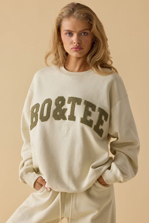 Oversized Crew Neck Sweatshirt in Bone - Image 5