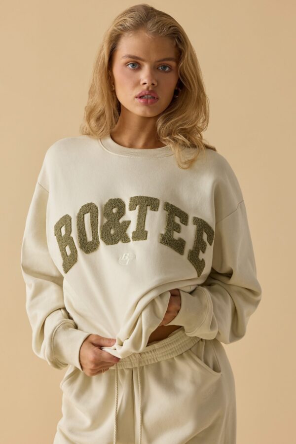 Oversized Crew Neck Sweatshirt in Bone - Image 6