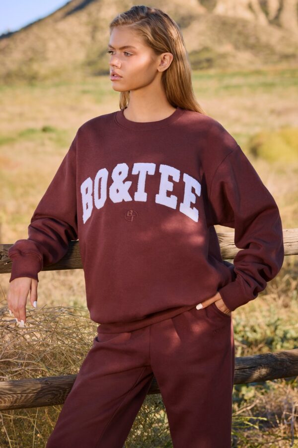 Oversized Crew Neck Sweatshirt in Mahogany - Image 6