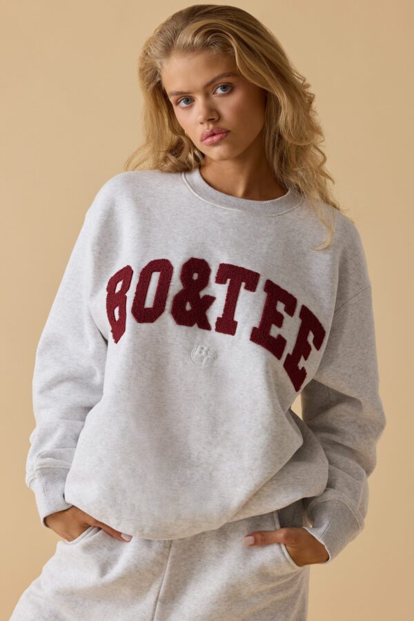 Oversized Crew Neck Sweatshirt in Heather Grey - Image 5
