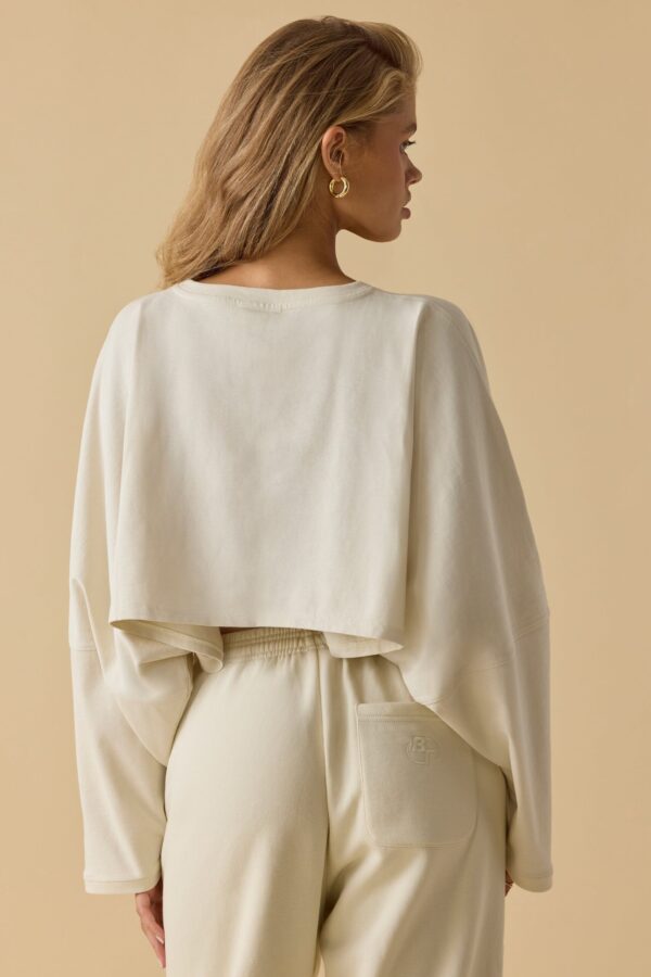 Oversized Long Sleeve Crop Top in Bone - Image 2