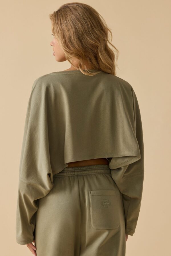 Oversized Long Sleeve Crop Top in Soft Olive - Image 2