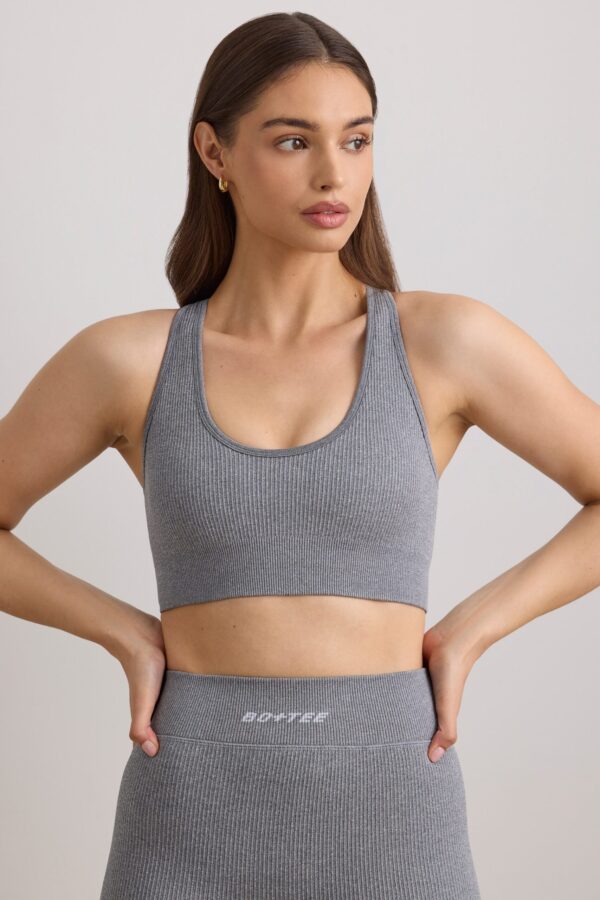 FlexiRib Wide Strap Sports Bra in Grey Melange - Image 2