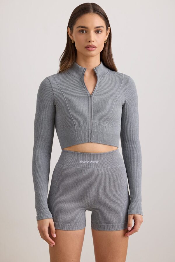 FlexiRib Cropped Jacket in Grey Melange - Image 8