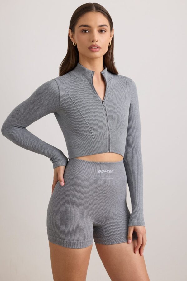 FlexiRib Cropped Jacket in Grey Melange - Image 9