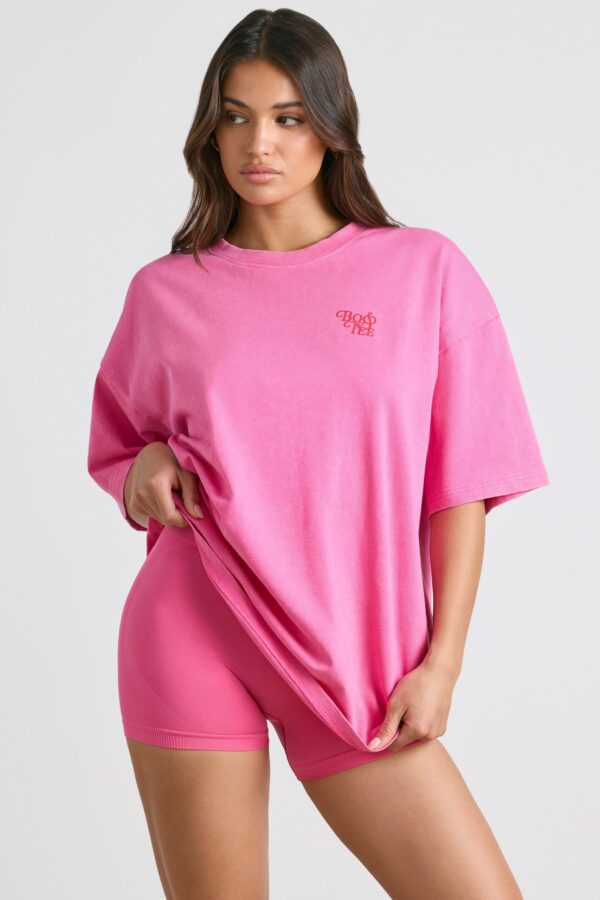 Oversized Short-Sleeve T-shirt in Hot Pink - Image 6
