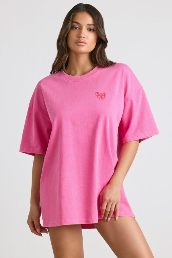 Oversized Short-Sleeve T-shirt in Hot Pink - Image 2