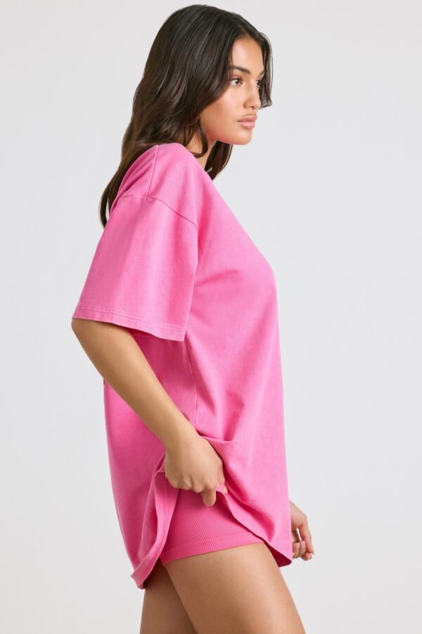 Oversized Short-Sleeve T-shirt in Hot Pink - Image 3