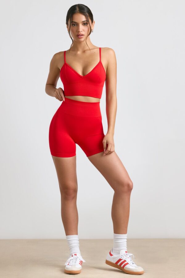 High-Waist Define Luxe Mini Shorts in Red - Image 4