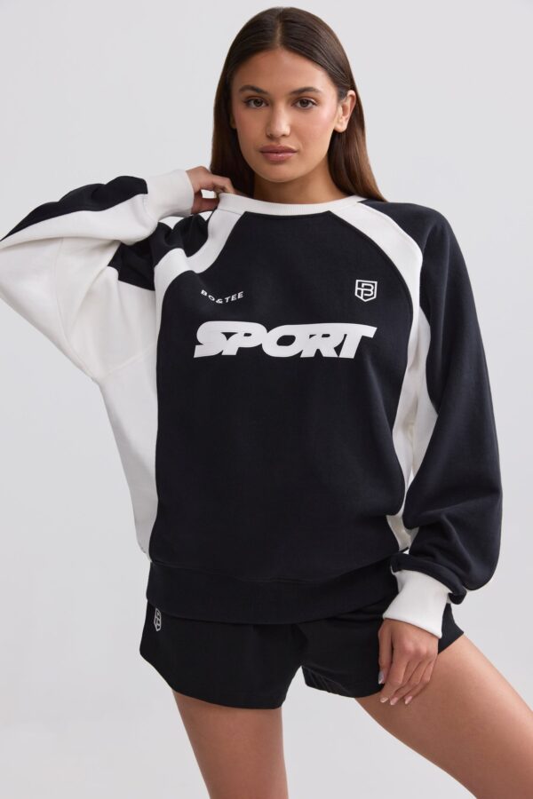Oversized Colourblock Sweatshirt in Black - Image 4
