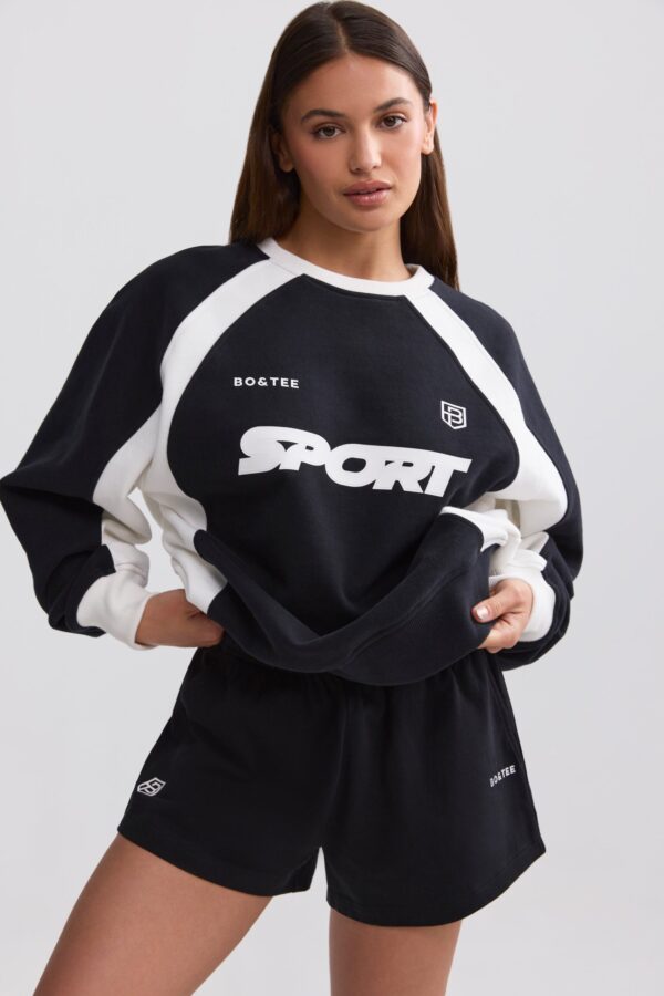 Oversized Colourblock Sweatshirt in Black - Image 6
