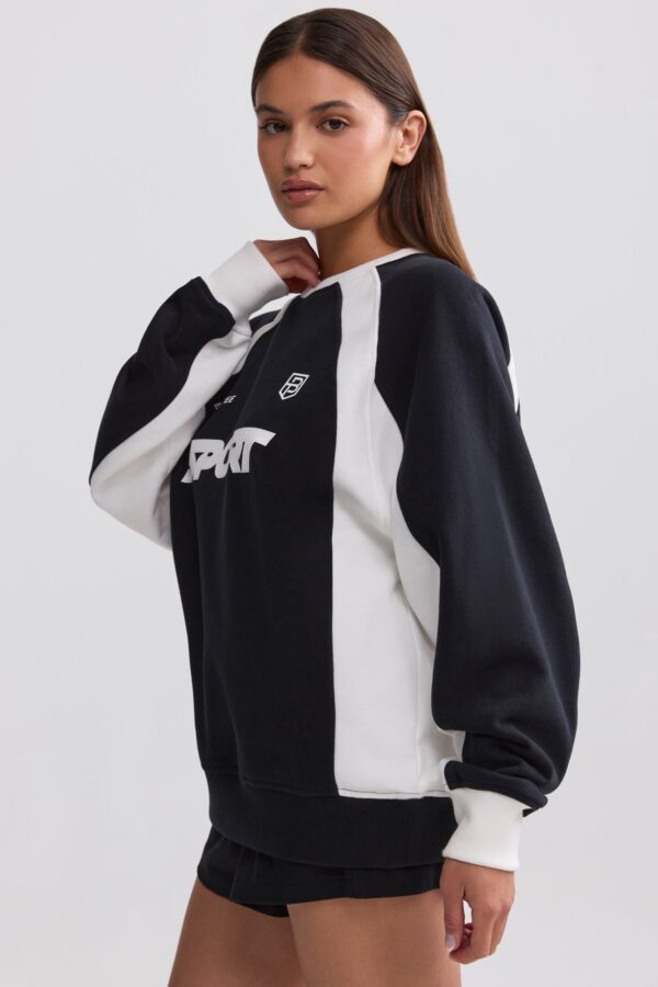 Oversized Colourblock Sweatshirt in Black - Image 3