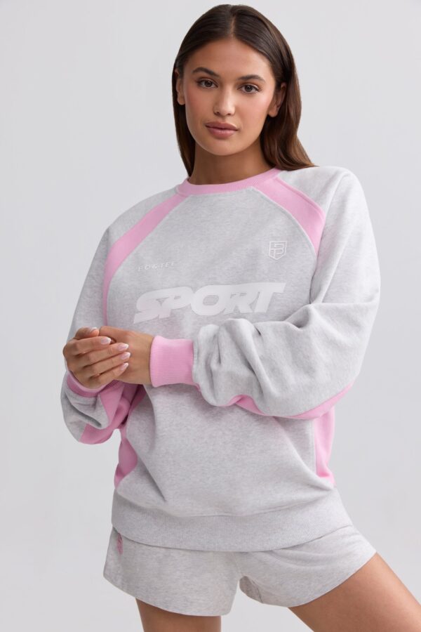Oversized Colourblock Sweatshirt in Grey Marl - Image 4