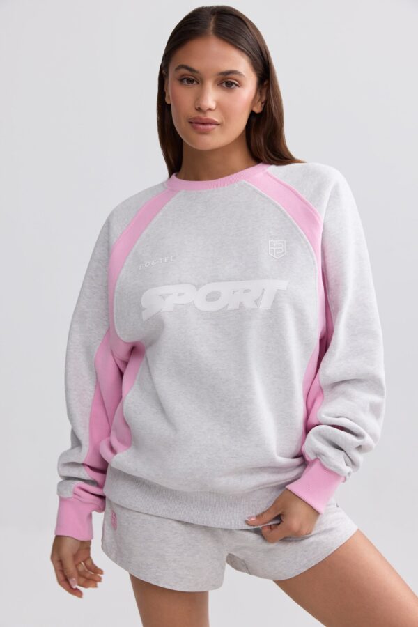 Oversized Colourblock Sweatshirt in Grey Marl - Image 5