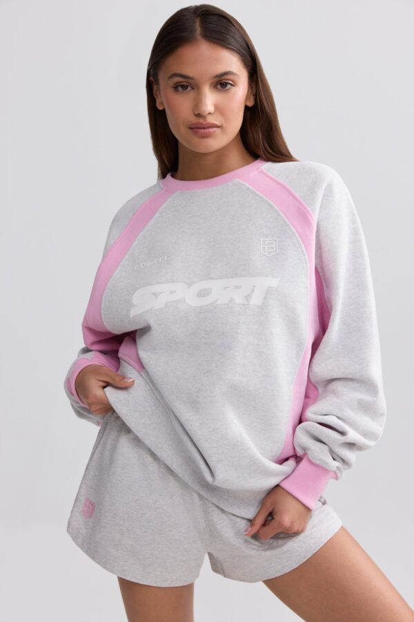 Oversized Colourblock Sweatshirt in Grey Marl - Image 6