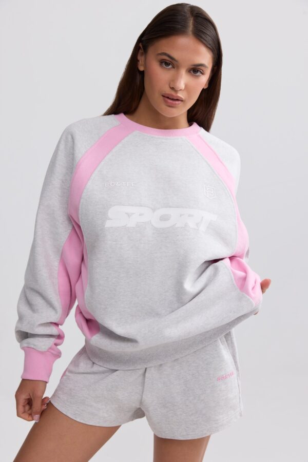Oversized Colourblock Sweatshirt in Grey Marl - Image 7