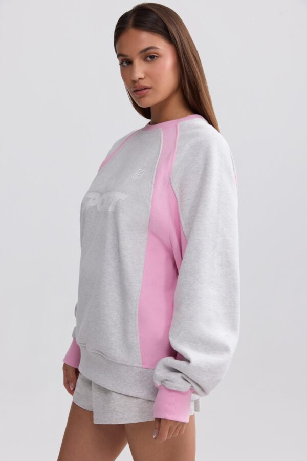 Oversized Colourblock Sweatshirt in Grey Marl - Image 3