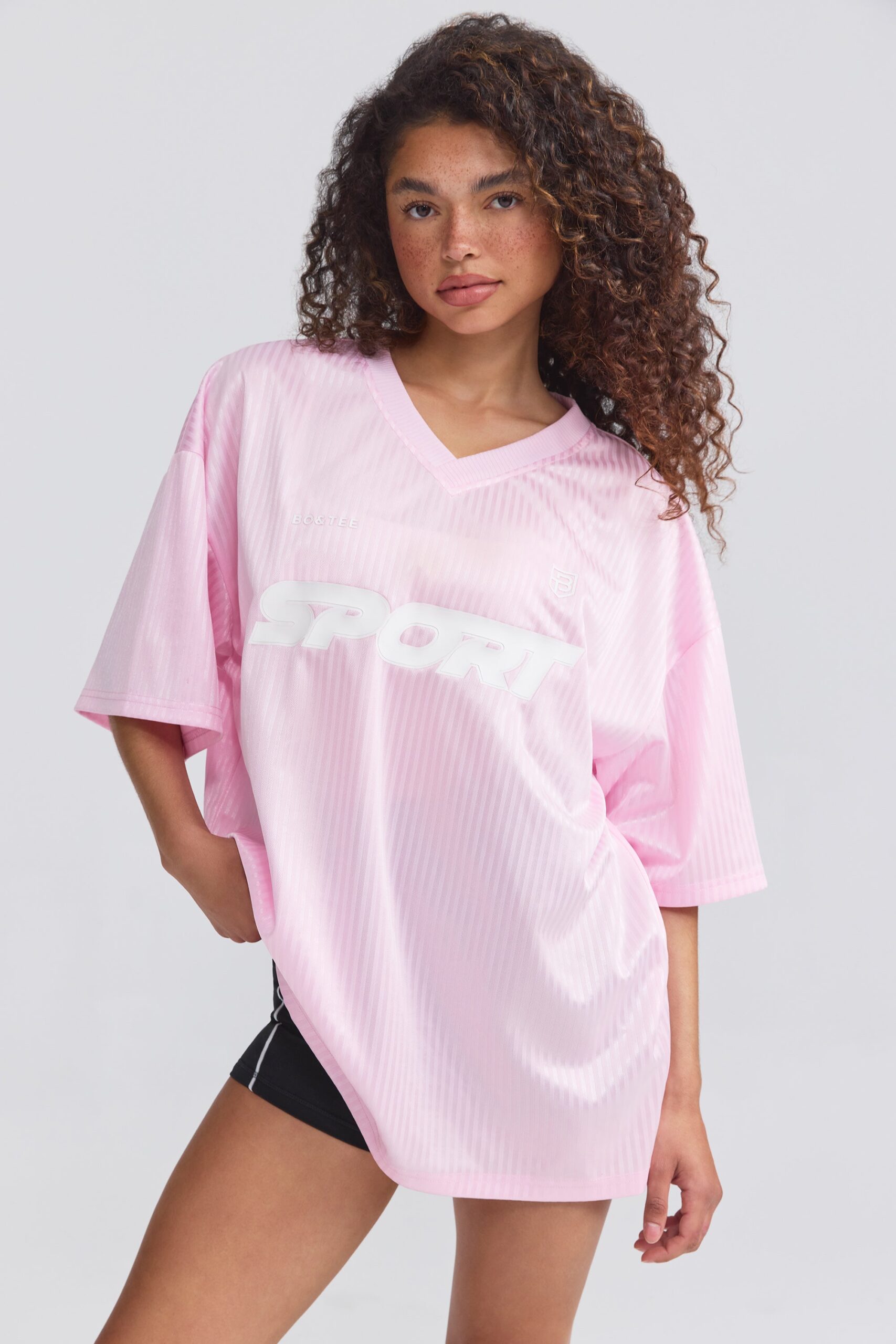 Oversized Piqué T-Shirt in Baby Pink - Image 6