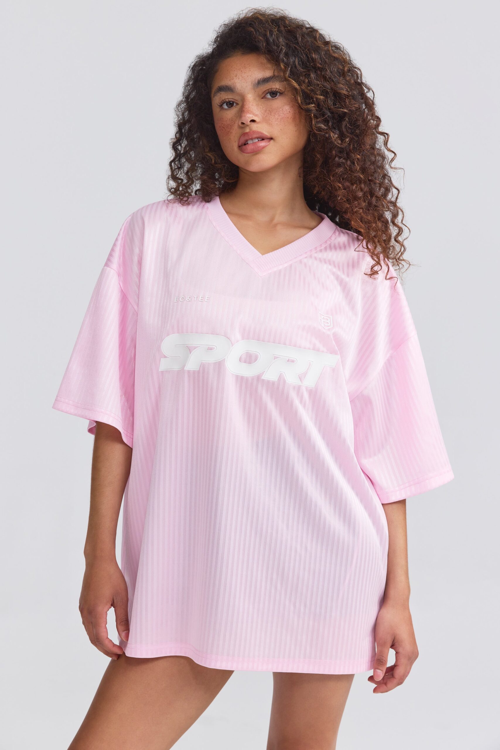 Oversized Piqué T-Shirt in Baby Pink - Image 7