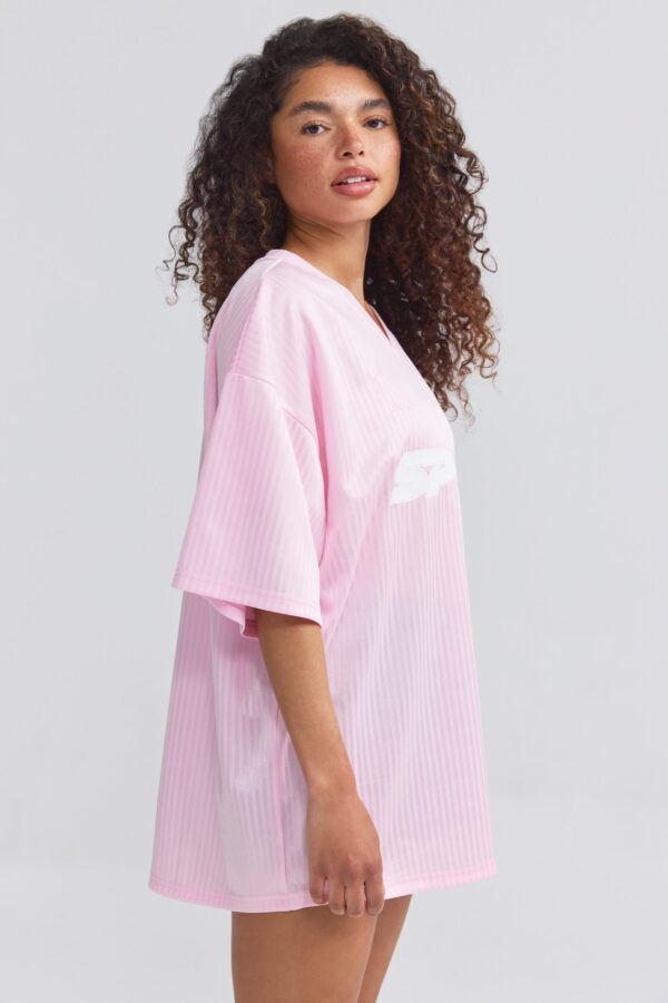 Oversized Piqué T-Shirt in Baby Pink - Image 3