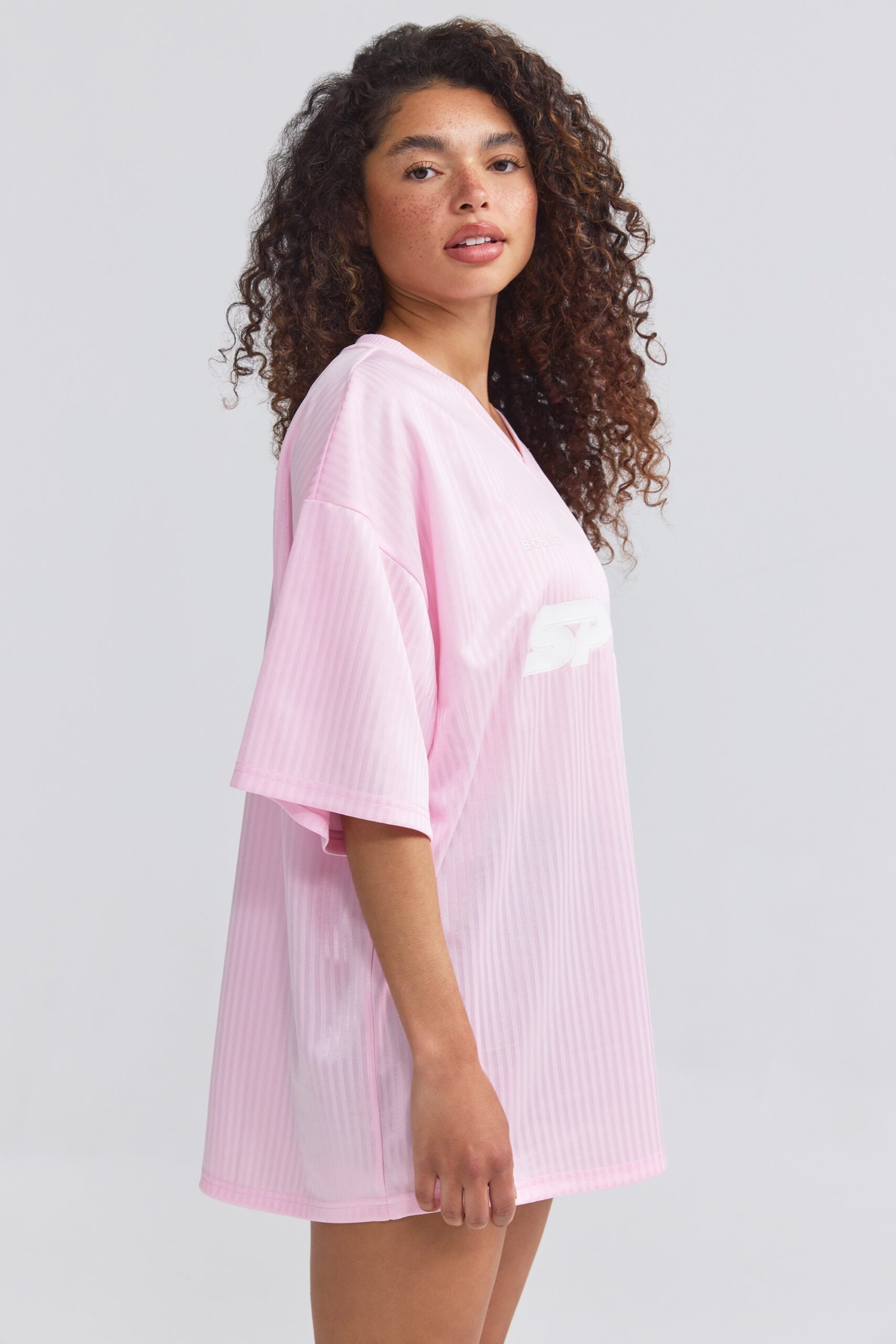 Oversized Piqué T-Shirt in Baby Pink - Image 3