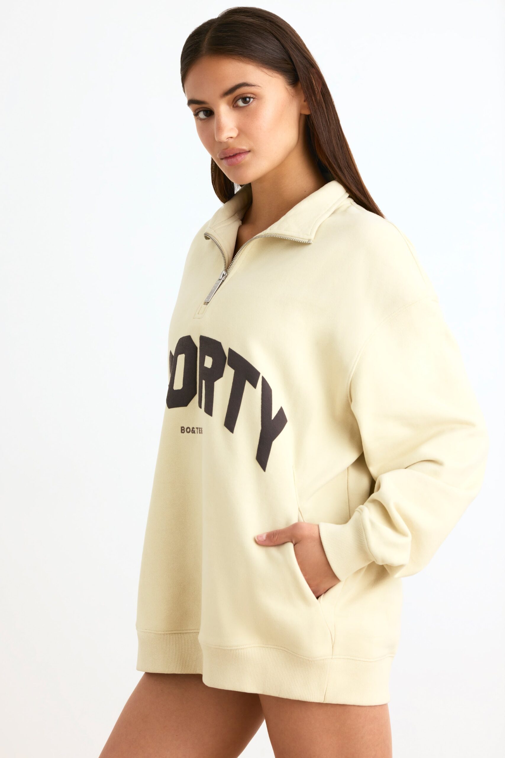 Quarter-Zip Sweatshirt in Bone - Image 3