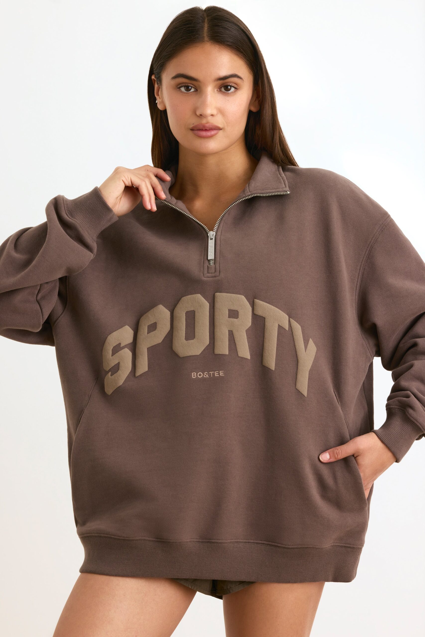 Quarter-Zip Sweatshirt in Espresso - Image 7