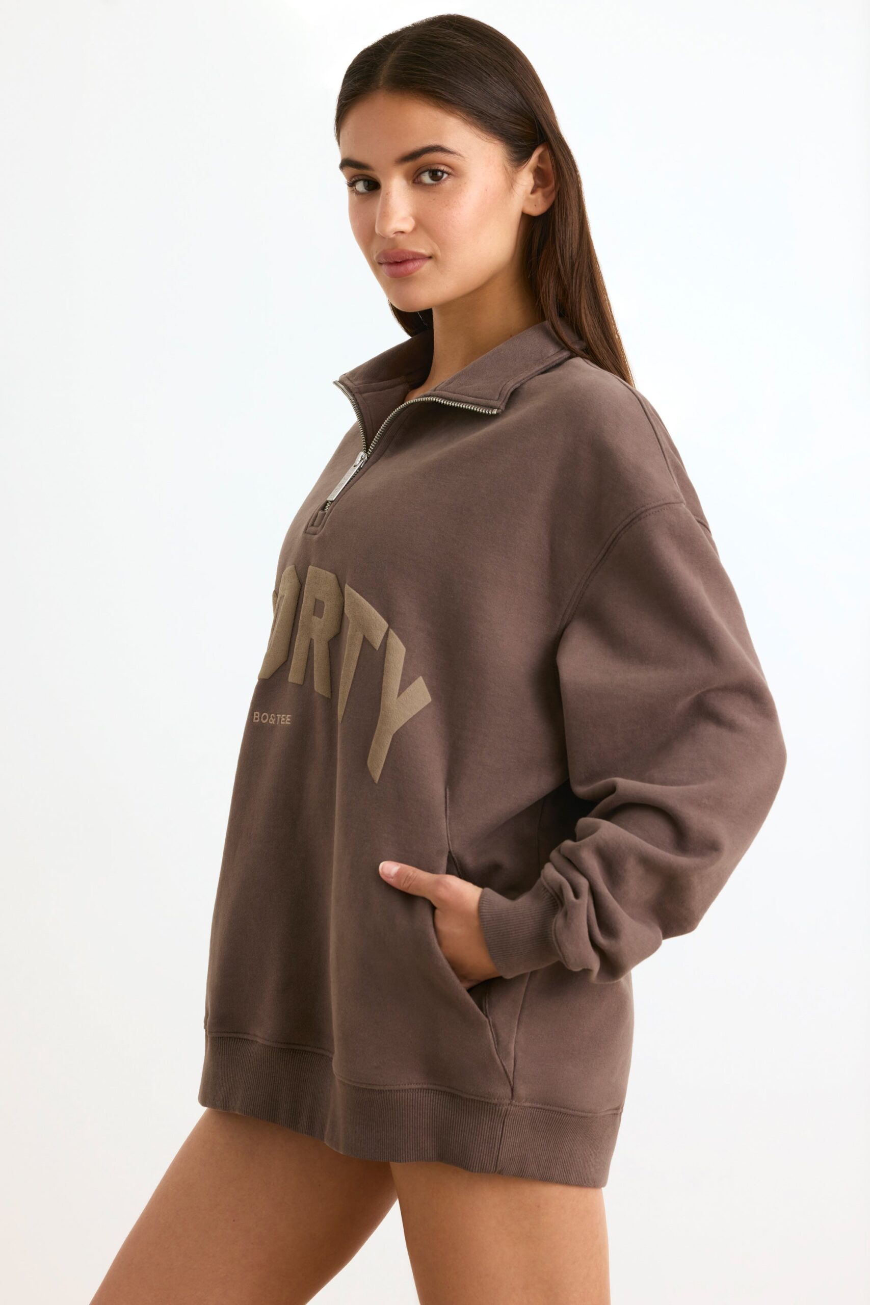 Quarter-Zip Sweatshirt in Espresso - Image 3