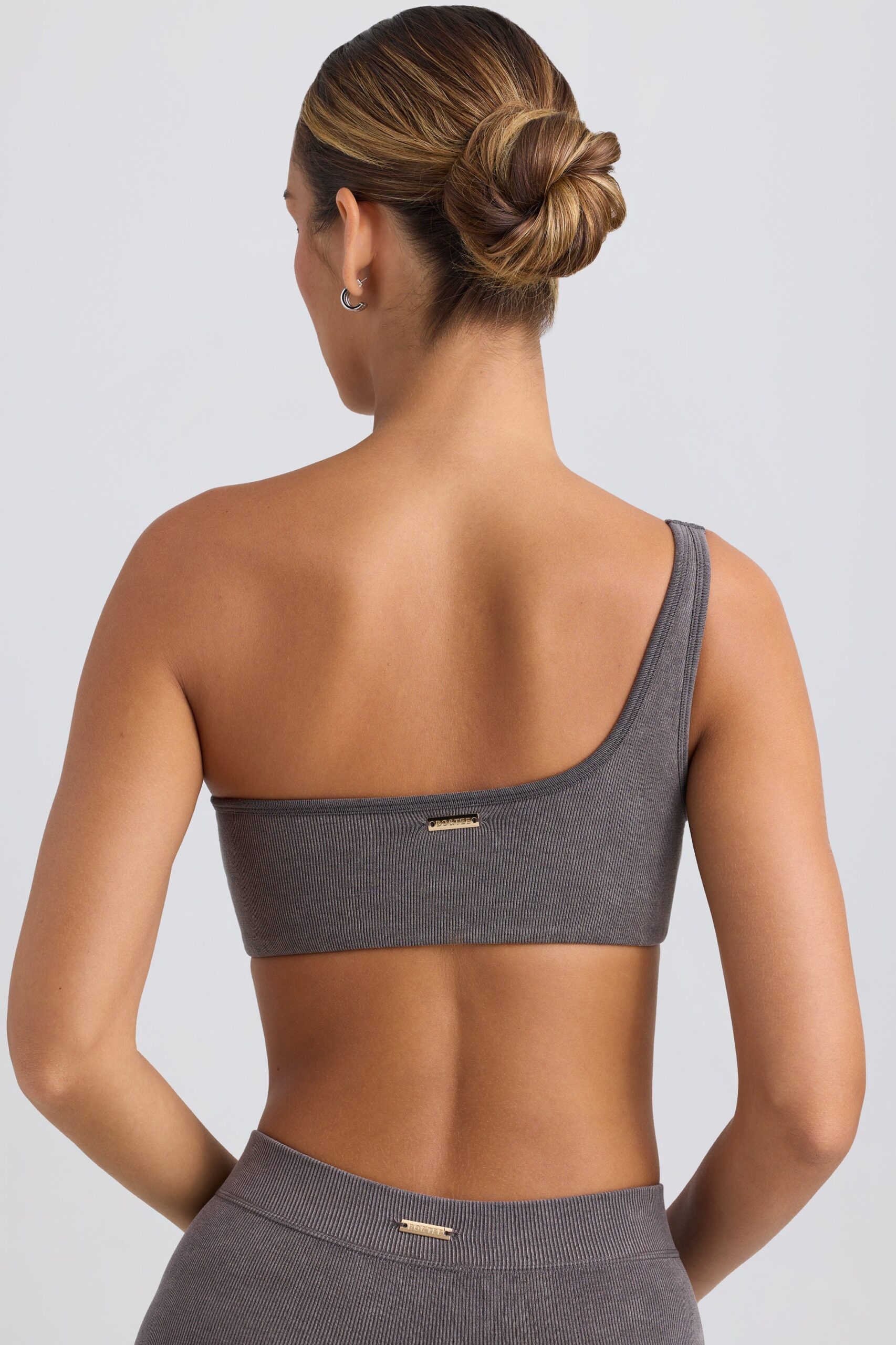 One-Shoulder Sports Bra in Washed Charcoal - Image 2