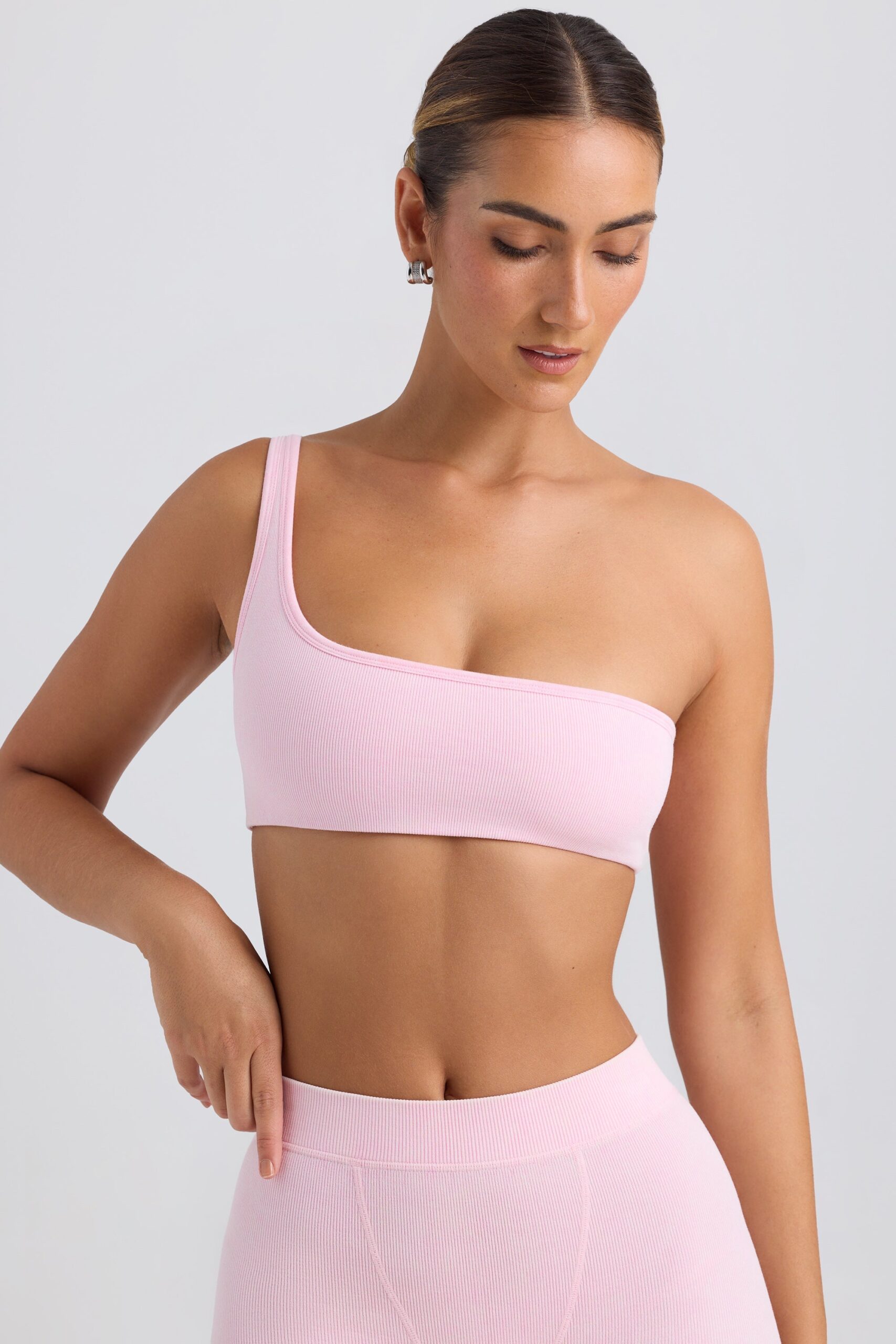One-Shoulder Sports Bra in Washed Ice Pink - Image 5