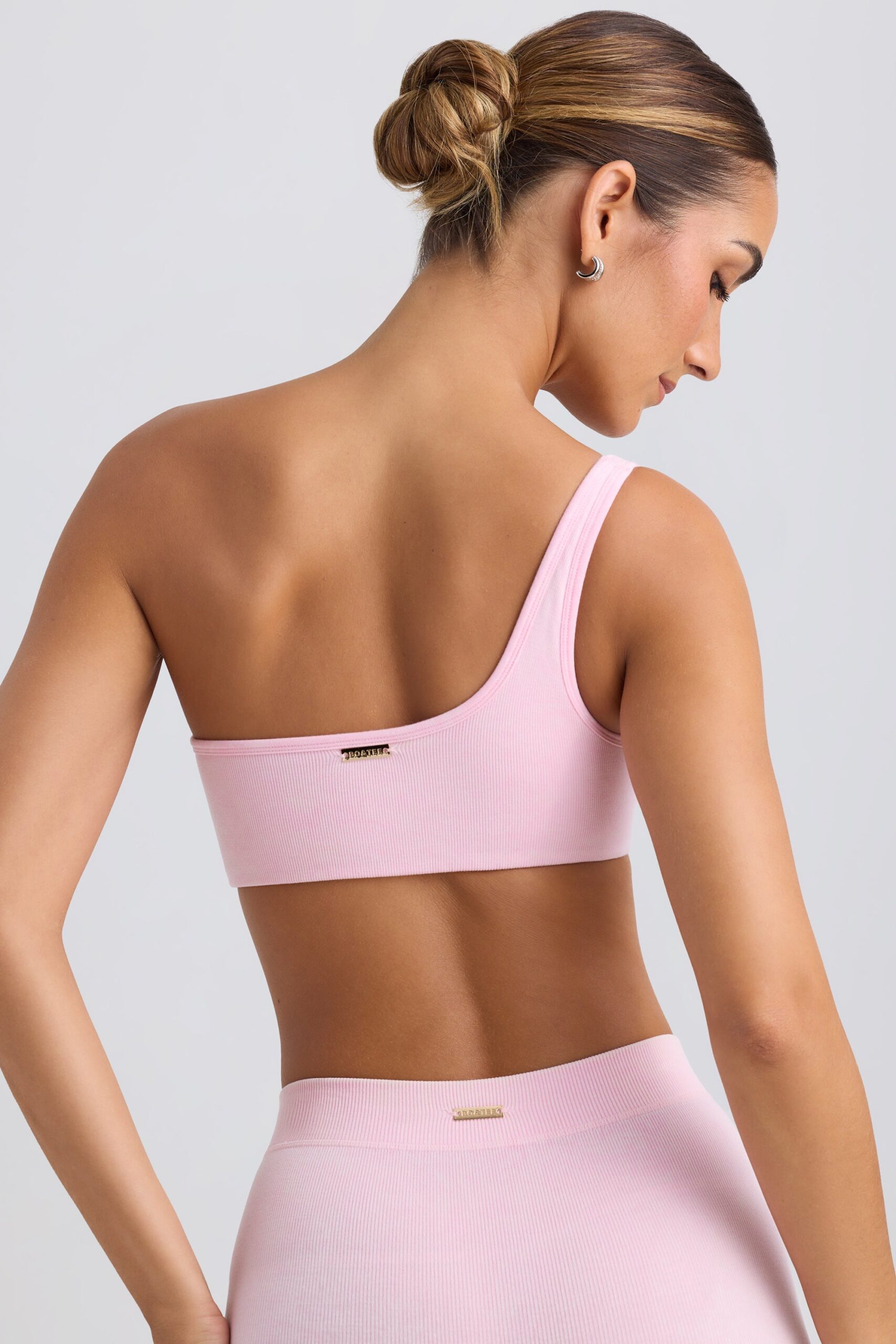 One-Shoulder Sports Bra in Washed Ice Pink - Image 2