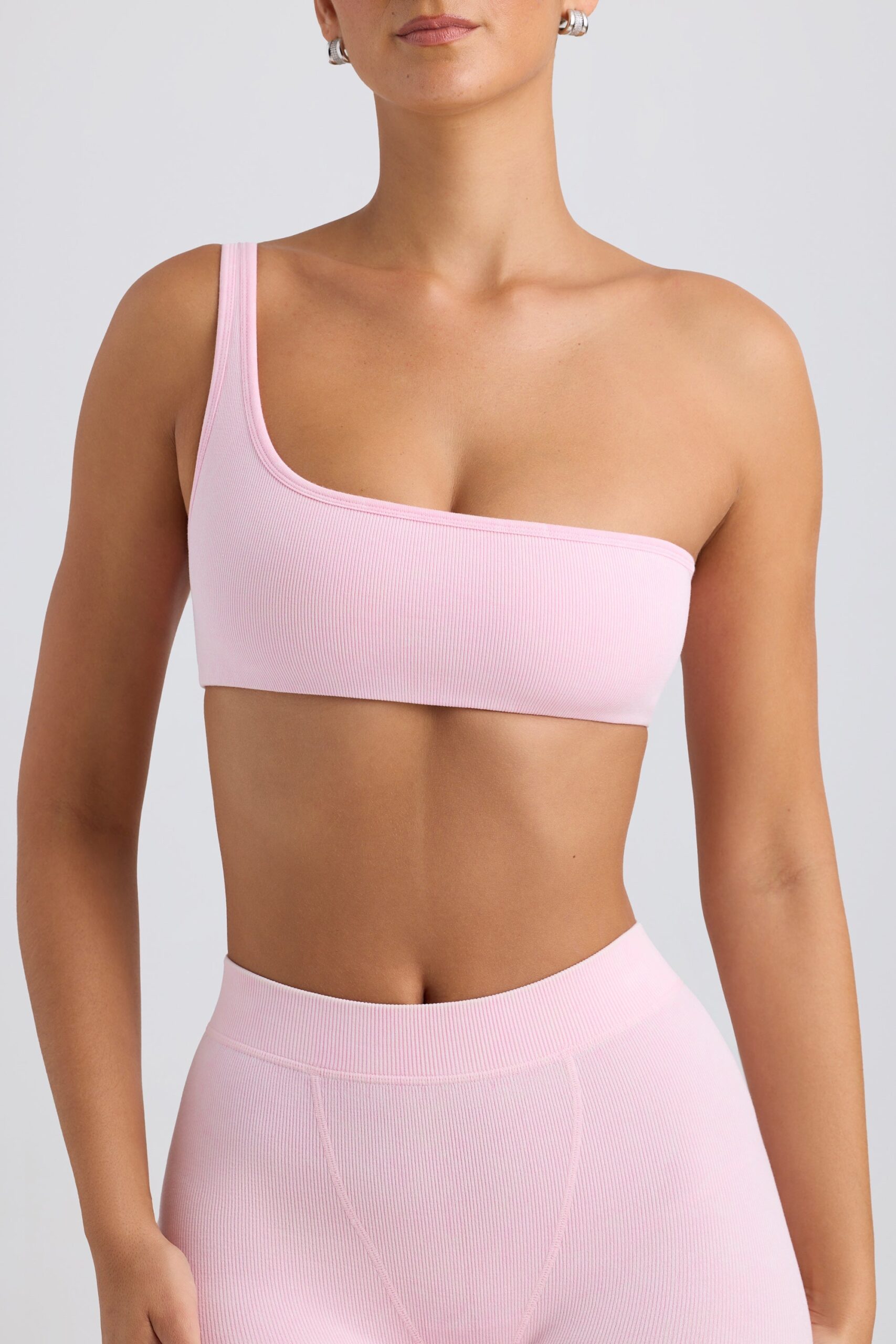 One-Shoulder Sports Bra in Washed Ice Pink - Image 4