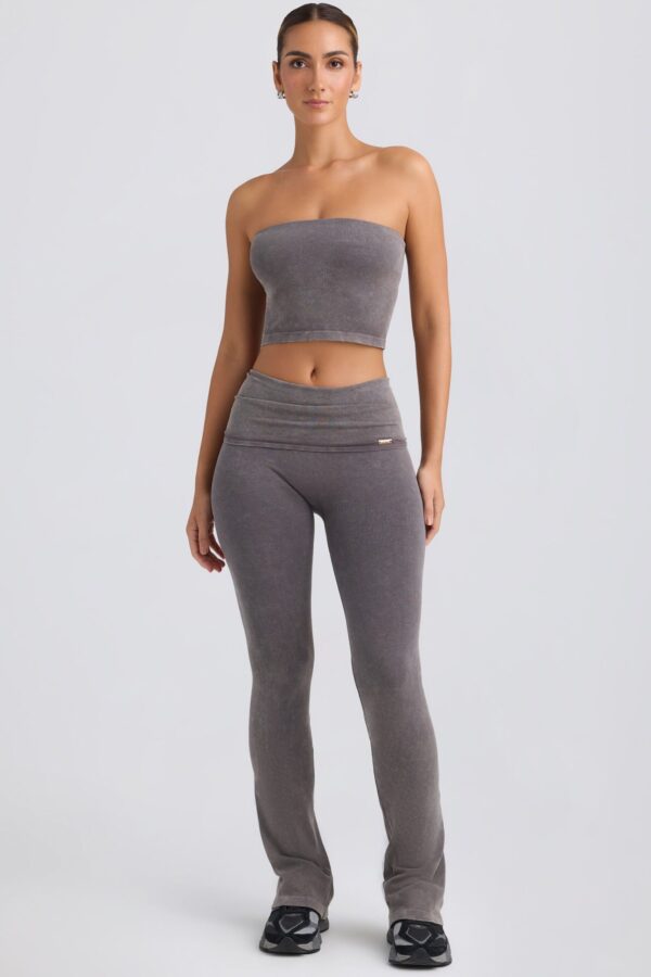 Foldover Flared Trousers in Washed Charcoal - Image 4