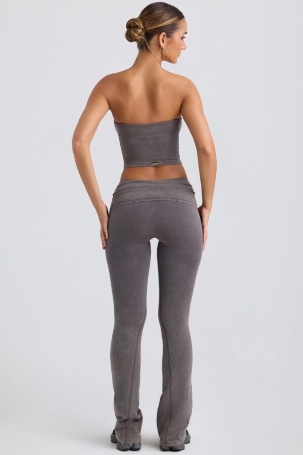 Foldover Flared Trousers in Washed Charcoal - Image 2