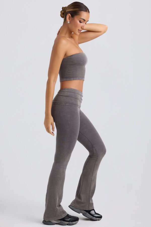 Foldover Flared Trousers in Washed Charcoal - Image 3