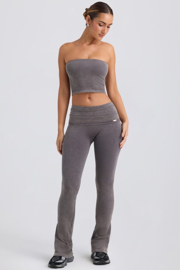 Foldover Flared Trousers in Washed Charcoal - Image 6