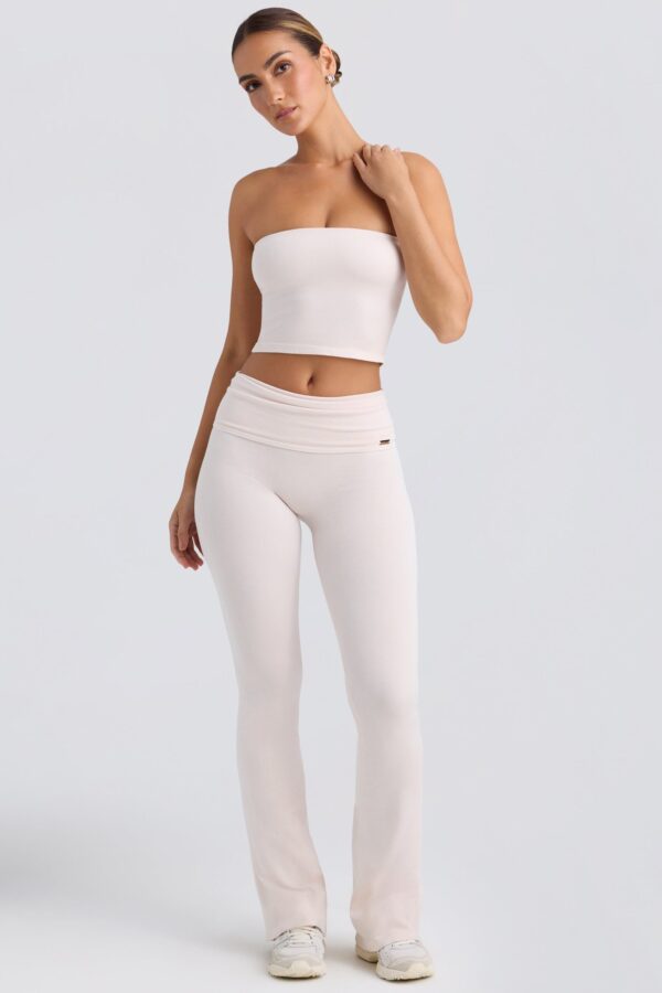 Foldover Flared Trousers in Washed Cream - Image 3