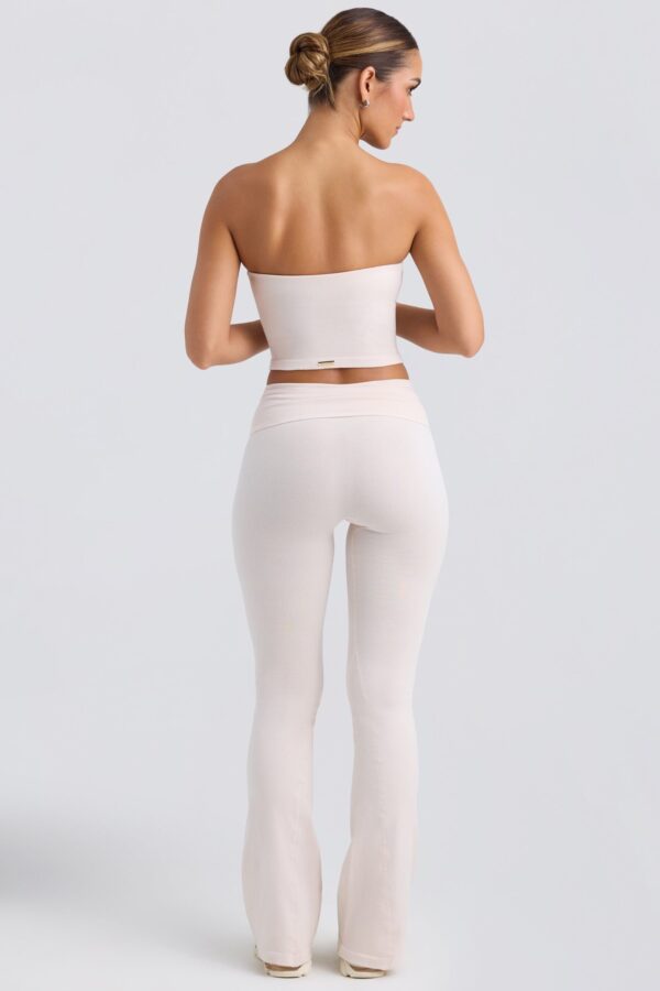 Foldover Flared Trousers in Washed Cream - Image 2