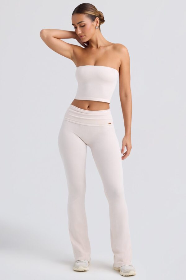 Foldover Flared Trousers in Washed Cream - Image 5