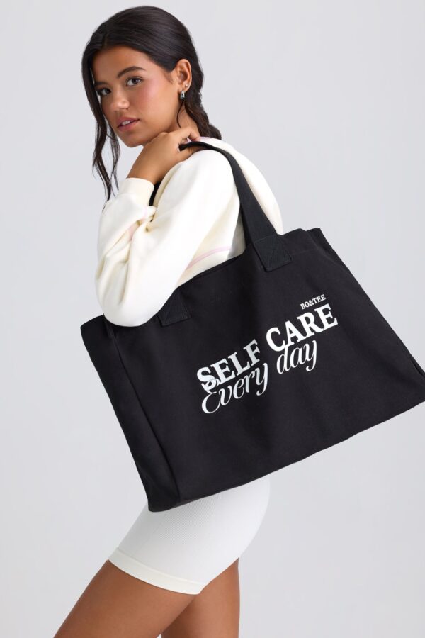 Oversized Canvas Tote Bag in Black - Image 5