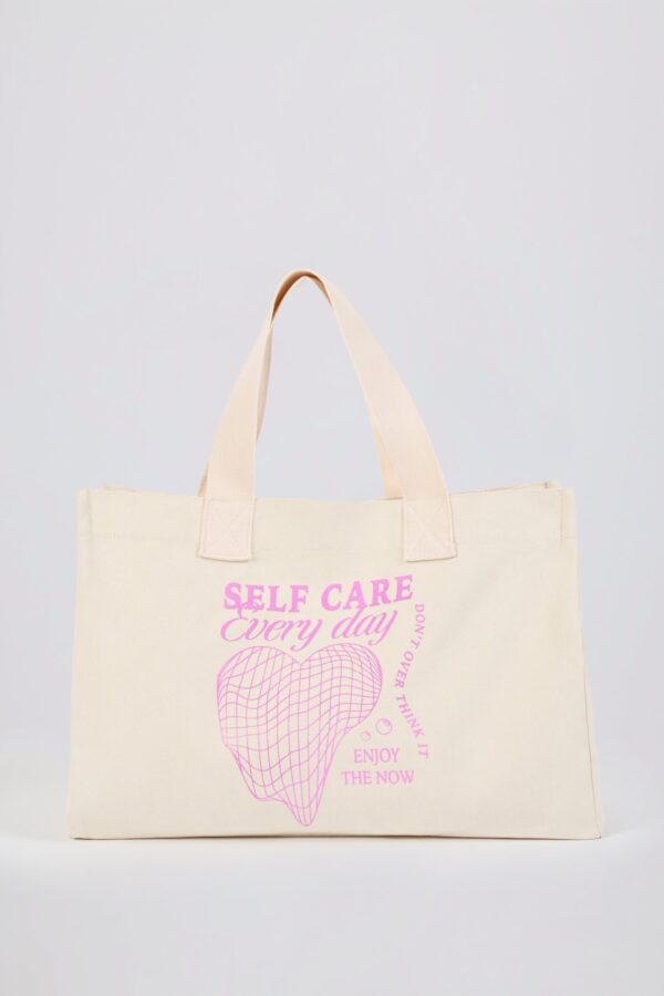 Oversized Canvas Tote Bag in Eggshell - Image 5